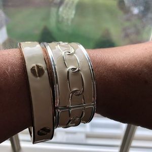 Enamel cuff bracelets in white and silver & white & gold set of 2-